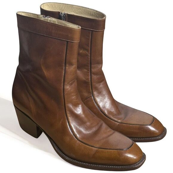 VTG Dan Post Boots Women’s 9 Brown Leather Side Zip Boho Western Indie Granola - Picture 1 of 16